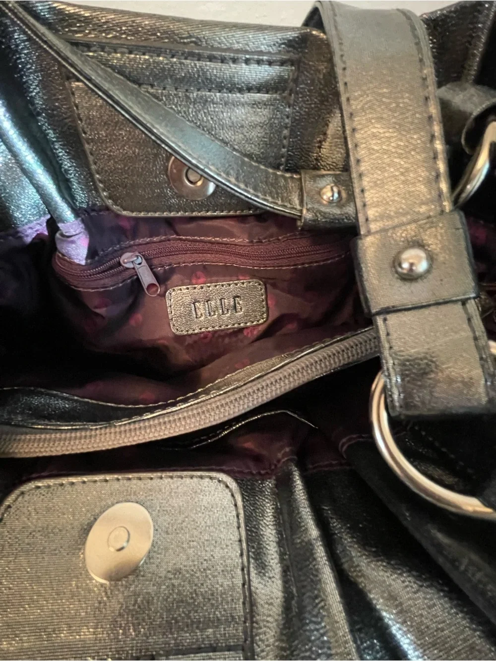 Elle Metallic Black Bow Shoulder Bag